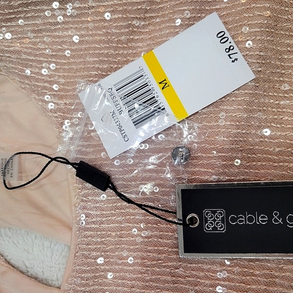 Cable & Gauge Cream Flutter Sleeve Sequin Blouse - Picture 4 of 6